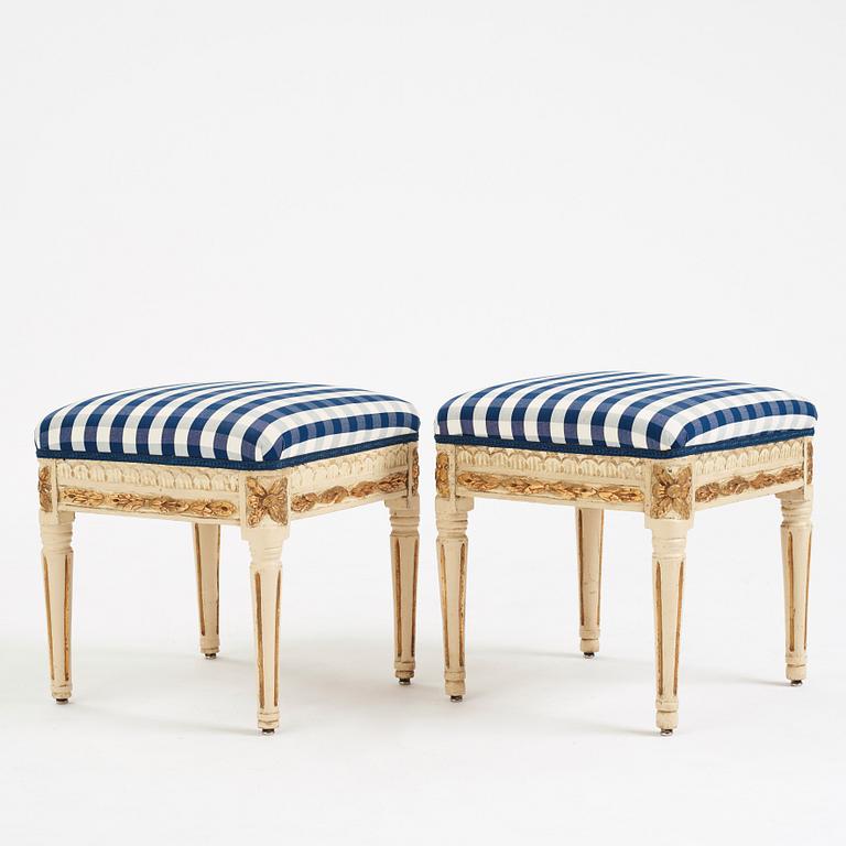 A pair of Gustavian stools, late 18th century.