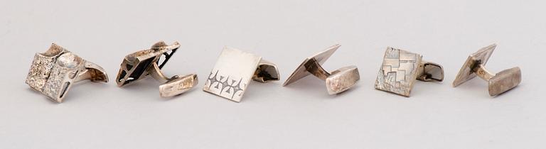 CUFFLINKS, 10 pairs, and TIEPINS, 3 pcs, silver. Finland 1960/70s.