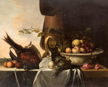 836. Michiels Simons (Simonis), Still life with pheasant, roemer with lemon and bowl with fruits.