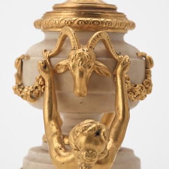 A Louis XVI ormolu and marble centrepiece "Monument Antique", possibly from the workshop of Pierre Gouthière.