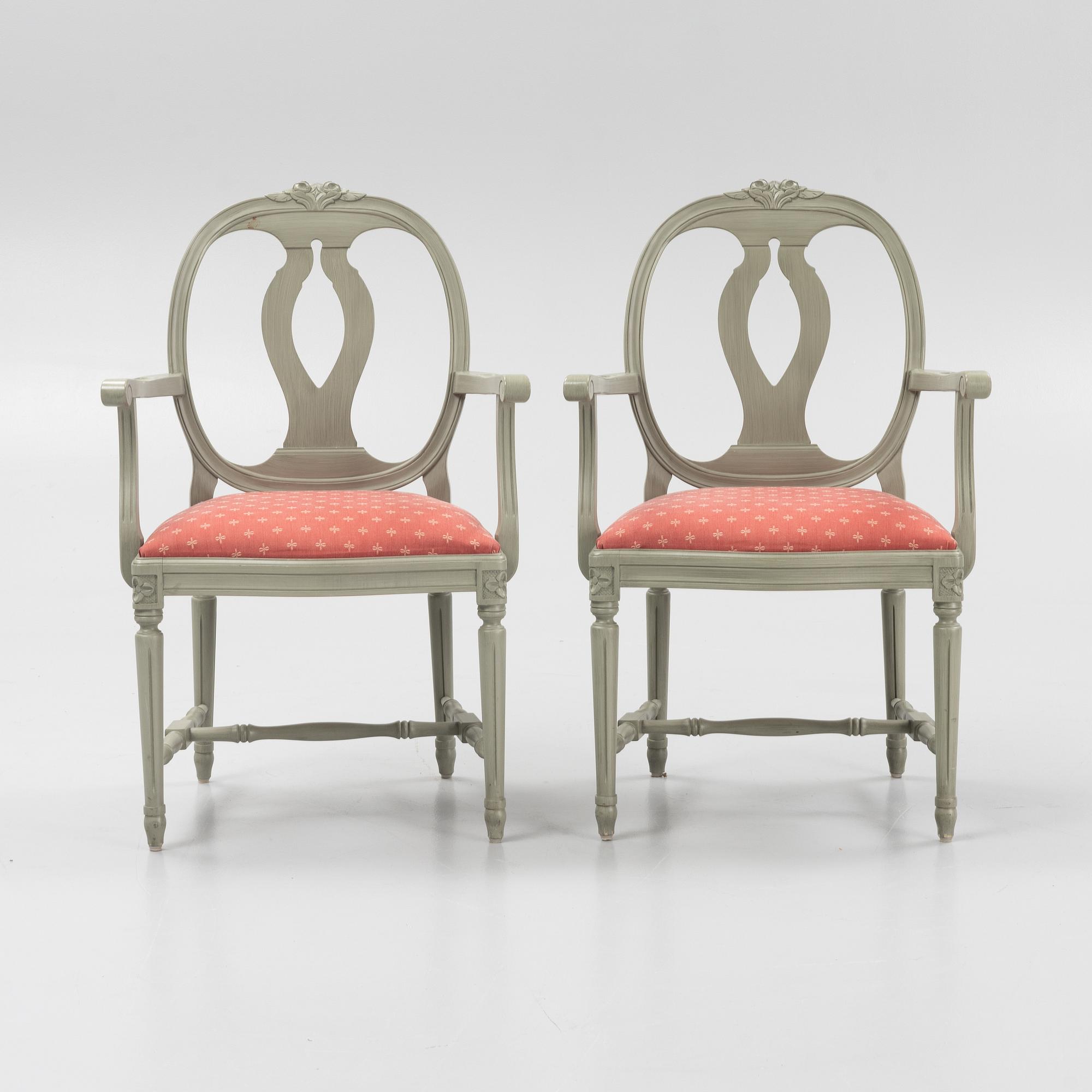 Karmstolar, 8 st, gustaviansk stil, "Gamla Sverige", Åmells möbler, 1900-talets senare del.