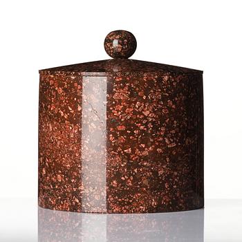 A Swedish Empire red 'Orrlok' porphyry tobacco jar, Älvdalen, first part 19th century.