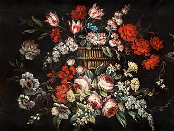 431A. Antonio Ponce Hans krets, Blomsterstilleben i flätad korg.