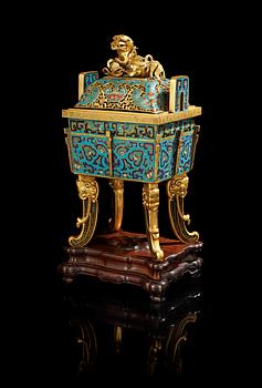 1322. A cloisonne censer with cover, Qing dynasty, Qinalong (1736-95).