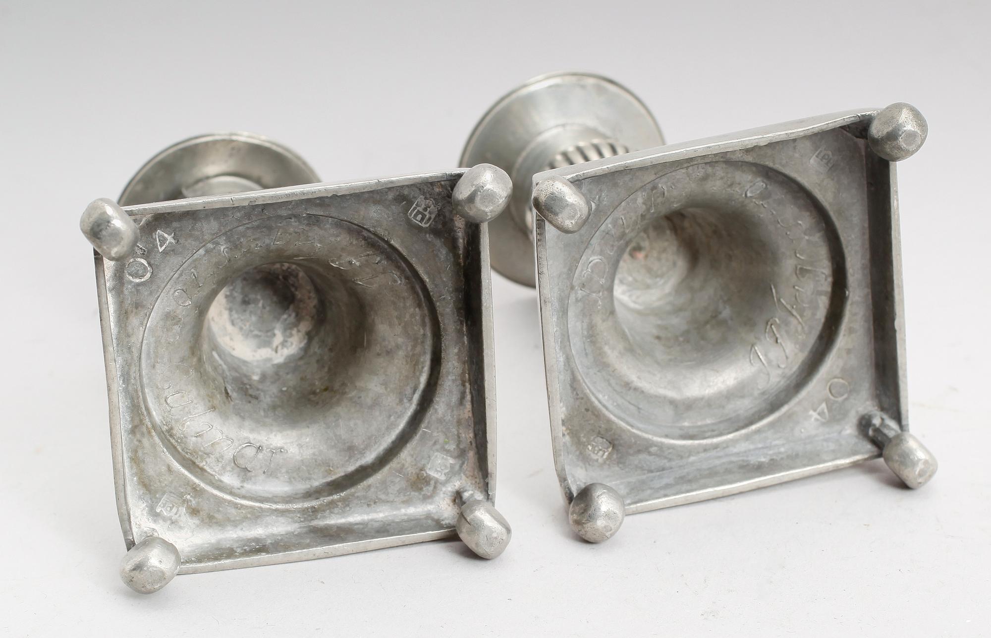 LJUSSTAKAR, 1 par, tenn, IP Fagerström, Kalmar 1844.