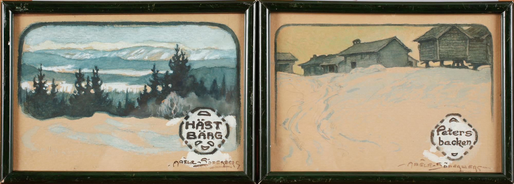 ADÉLE SÖDERBERG, akvarell, 2 st, á tergo på inramningens bakstycke dat. 1915.