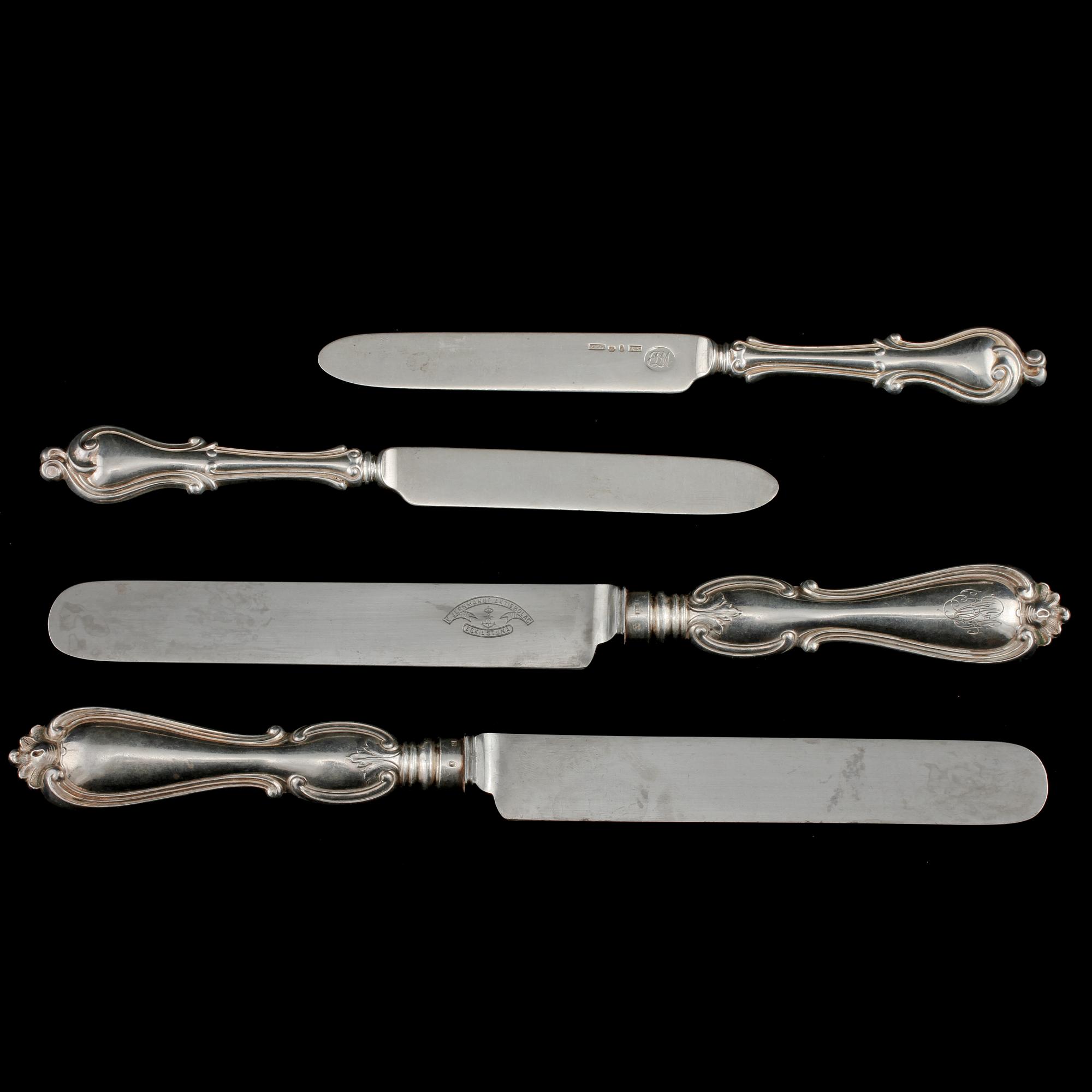 PARTI KNIVAR, 6+6 st, silver, Sverige, 1896 respektive 1855. Total vikt 790 g.