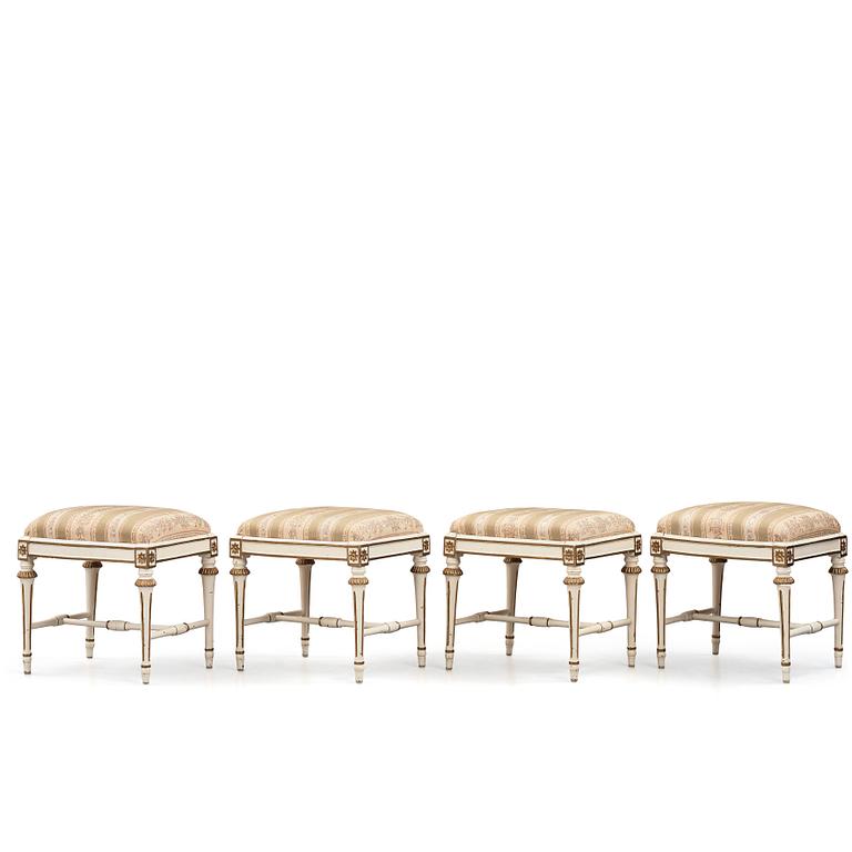 A set of four Gustavian stools by J E Höglander (master in Stockholm 1777-1813).