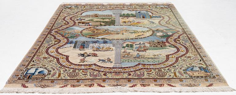 Rug, Tabriz pictorial, approx. 316 x 195 cm.