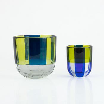 Erika Lagerbielke, skålar, två st, "Sienna Klar" och "Sienna blå", Orrefors Gallery, signerad, 1988.