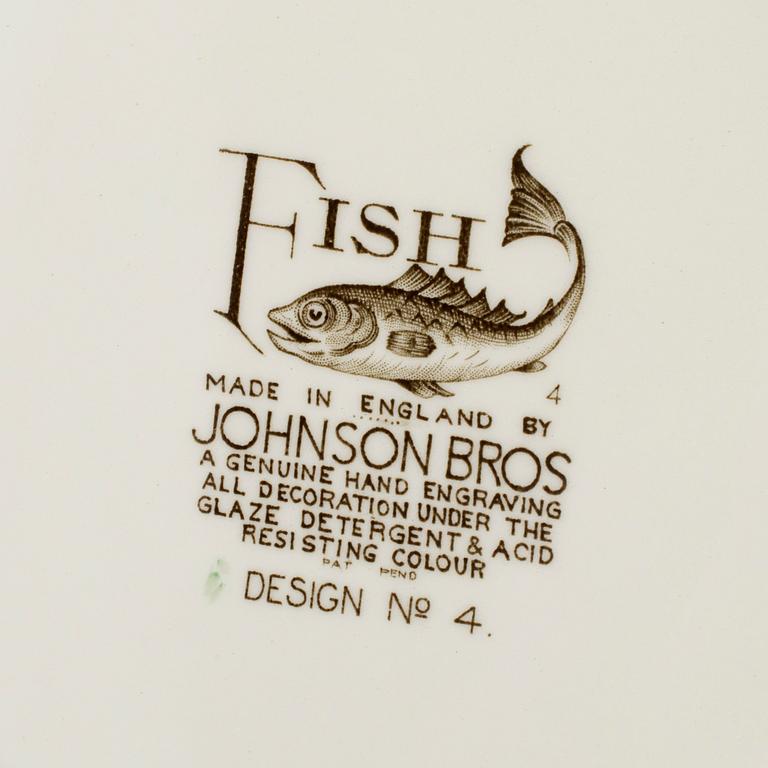 SERVISDELAR, 17 st, flintgods, "Fish", Johnson Bros, England, 1900-talets andra hälft.