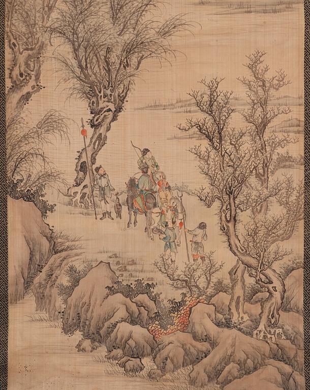 A Chinese scroll painting, unknown artist, watercolour and ink on silk, Qing dynasty, 19th Century.