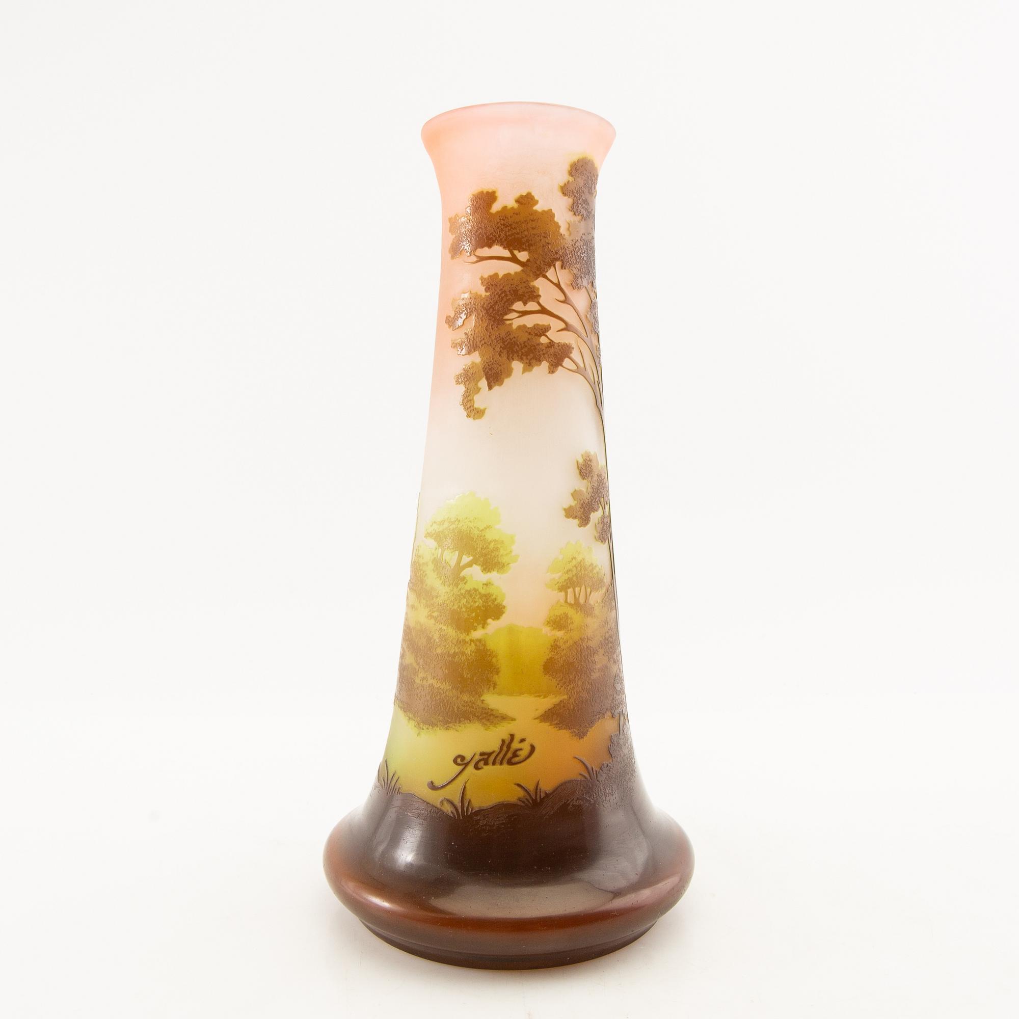 Emile Gallé, vase, glass, Art Nouveau early 20th century, Nancy, France.