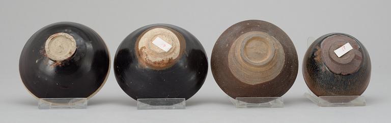 A set of four Temmoku bowls, Song dynasty.