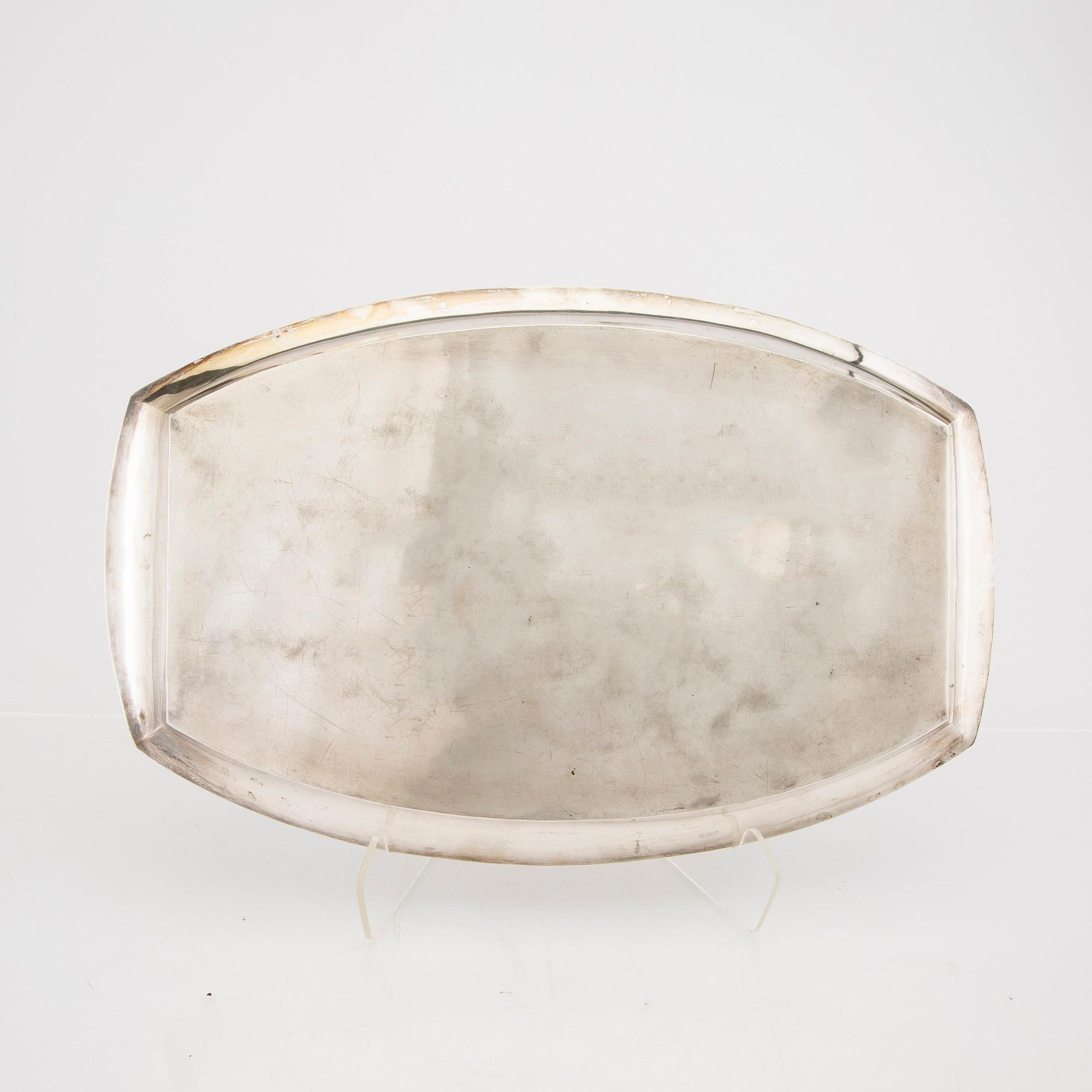 A Swedish 20th century silver tray mark of CG Hallberg Sundsvall 1908 weight 1134 grams.