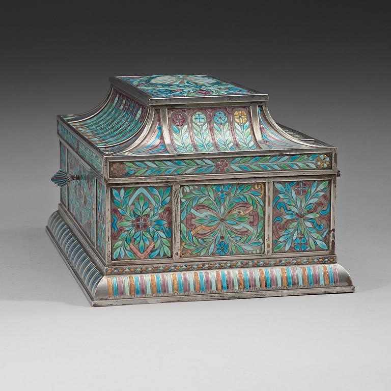 A Ferdinand Boberg Art Nouveau silver and enamel jewelry box, CG Hallberg, Stockholm 1909.