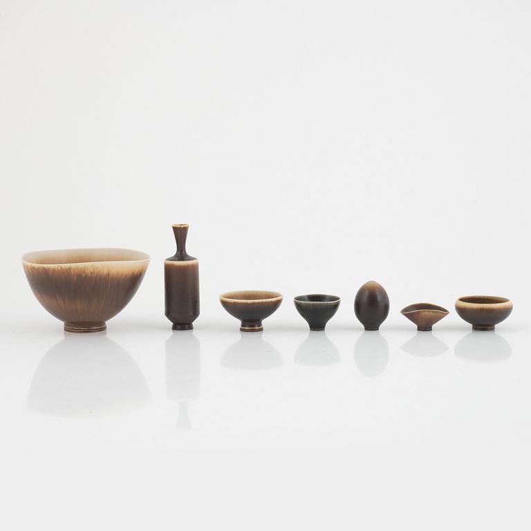 Berndt Friberg, 7 miniatures, stoneware, Gustavsbergs studio, including pieces from 1965.