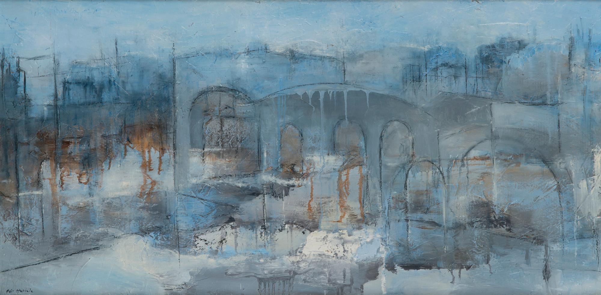 Heli Huotala, blandteknik på pannå, signerad.