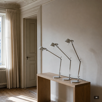 Michele De Lucchi & Giancarlo Fassina, three 'Tolomeo' table lamps, Artemide, Italy.