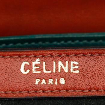 CÉLINE, a dark green felt and brown leather shoulder bag.