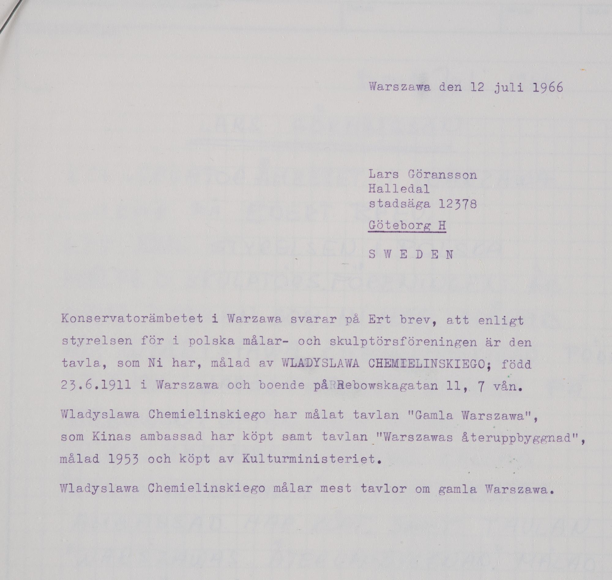 Wladyslaw Chmielinski, Slädfärd.