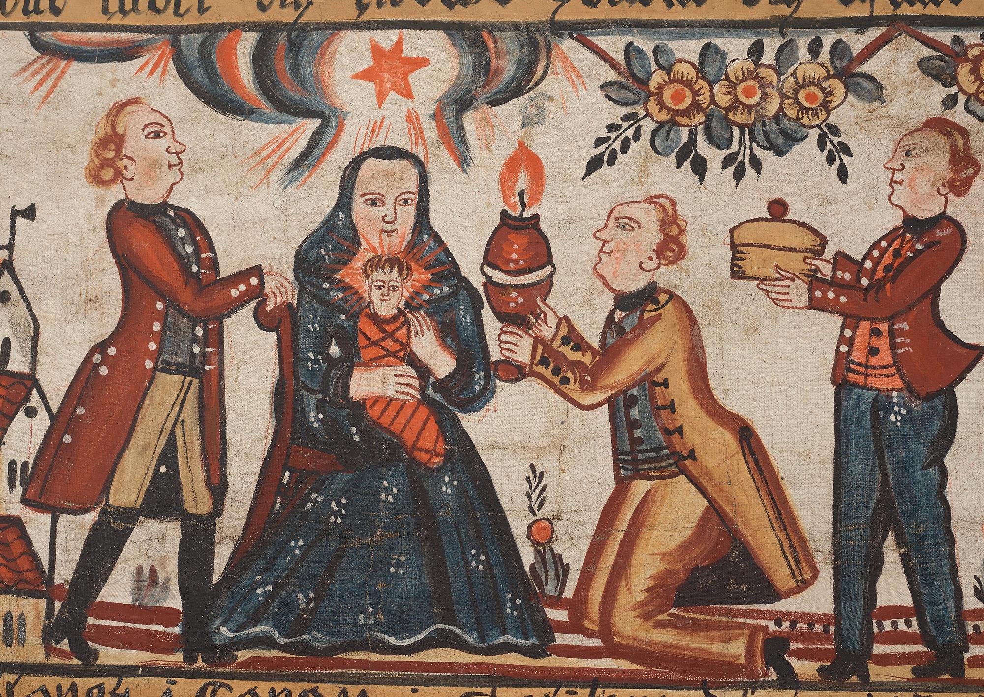 Swedish Folk Art painting on canvas by Sven Erlandsson 1835.