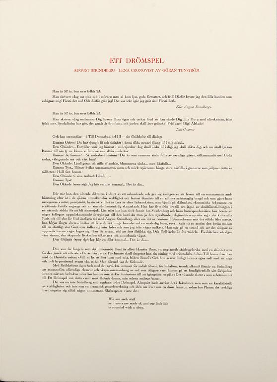 LENA CRONQVIST, litografier, 2 st, ur "August Strindberg Ett Drömspel", signerad och numrerad 83/170.