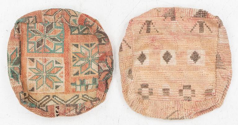 A pair of cases for poufs, Morocco, approx. 55 x 55 x 18 cm.