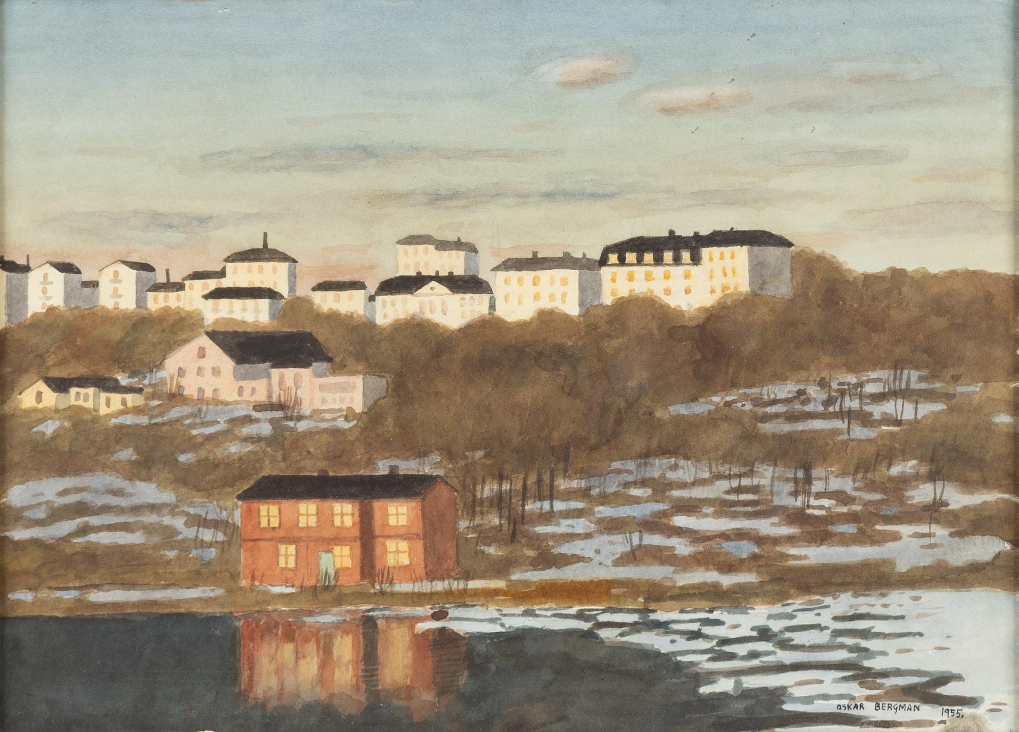 Oskar Bergman, watercolour, signed and dated 1955.