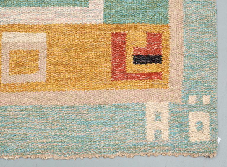 RUG. Flat weave (rölakan). 249 x 165 cm. Woven signature AÖ and embroidered AGDA ÖSTERBERG.