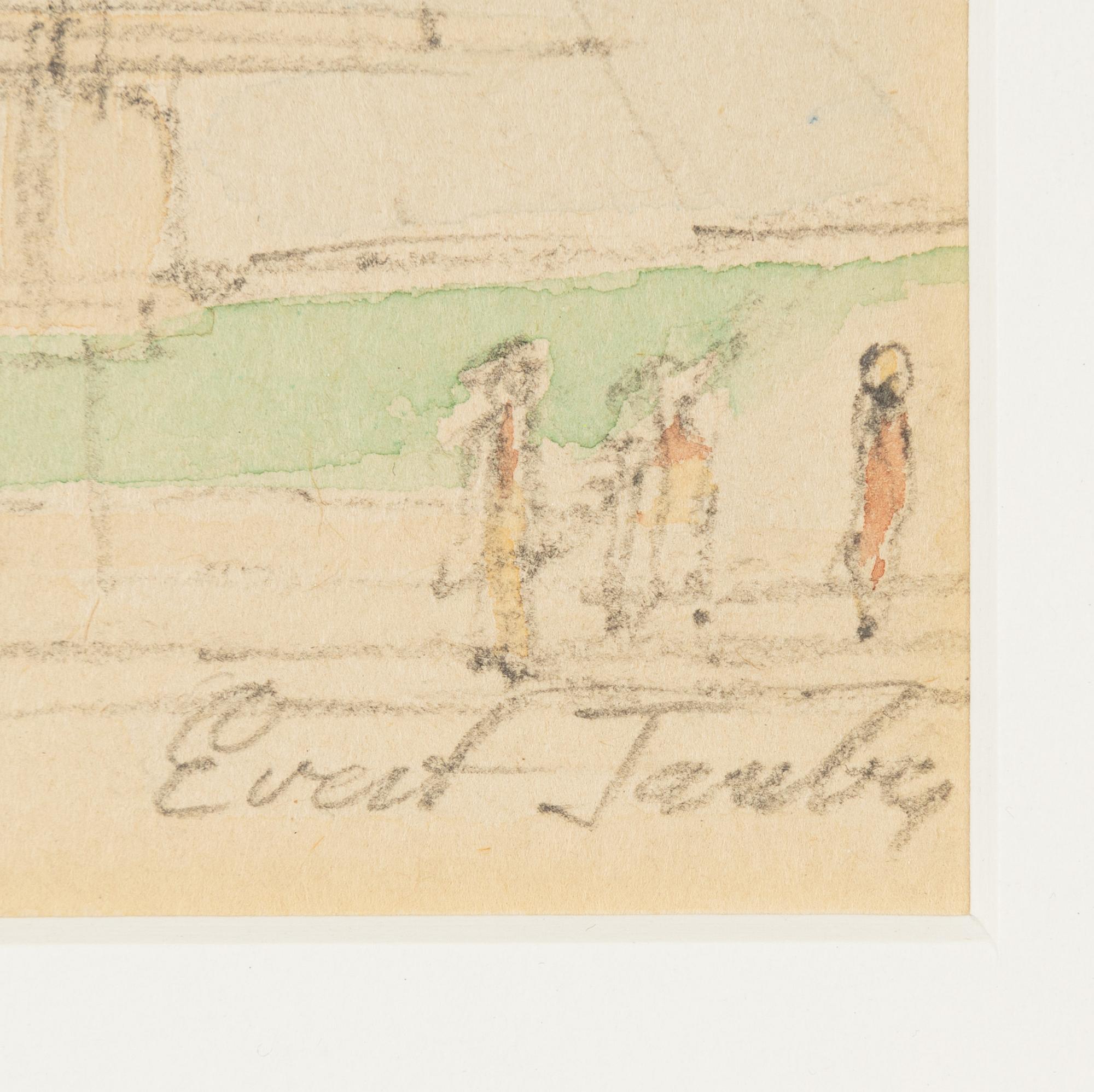 Evert Taube, teckning med akvarell signerad.