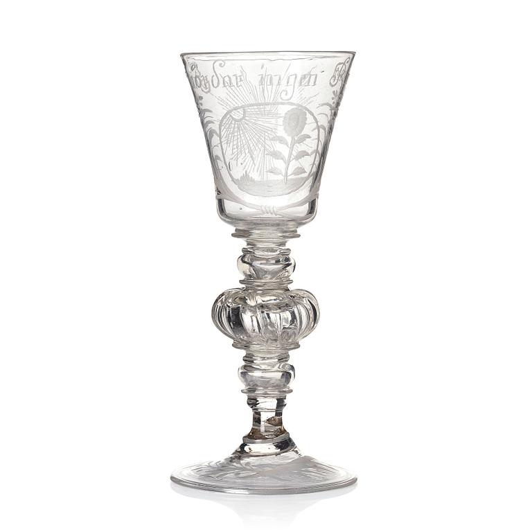 Pokal, glas. Troligen Kungsholms glasbruk, 1700-tal.