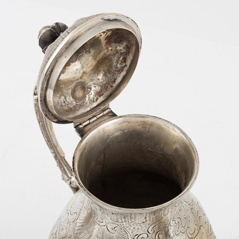 A three piece silver coffee set by Hultman A/B J L, Stockholm.