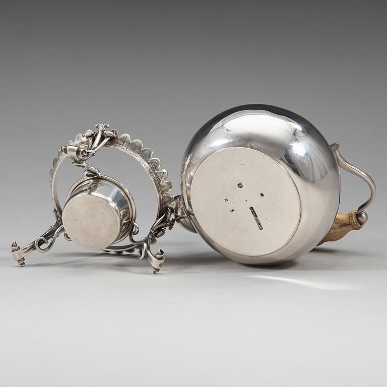 A Swedish 19th century silver tea-pot and stand, marks of Barkander & Söhrling, Linköping 1830.