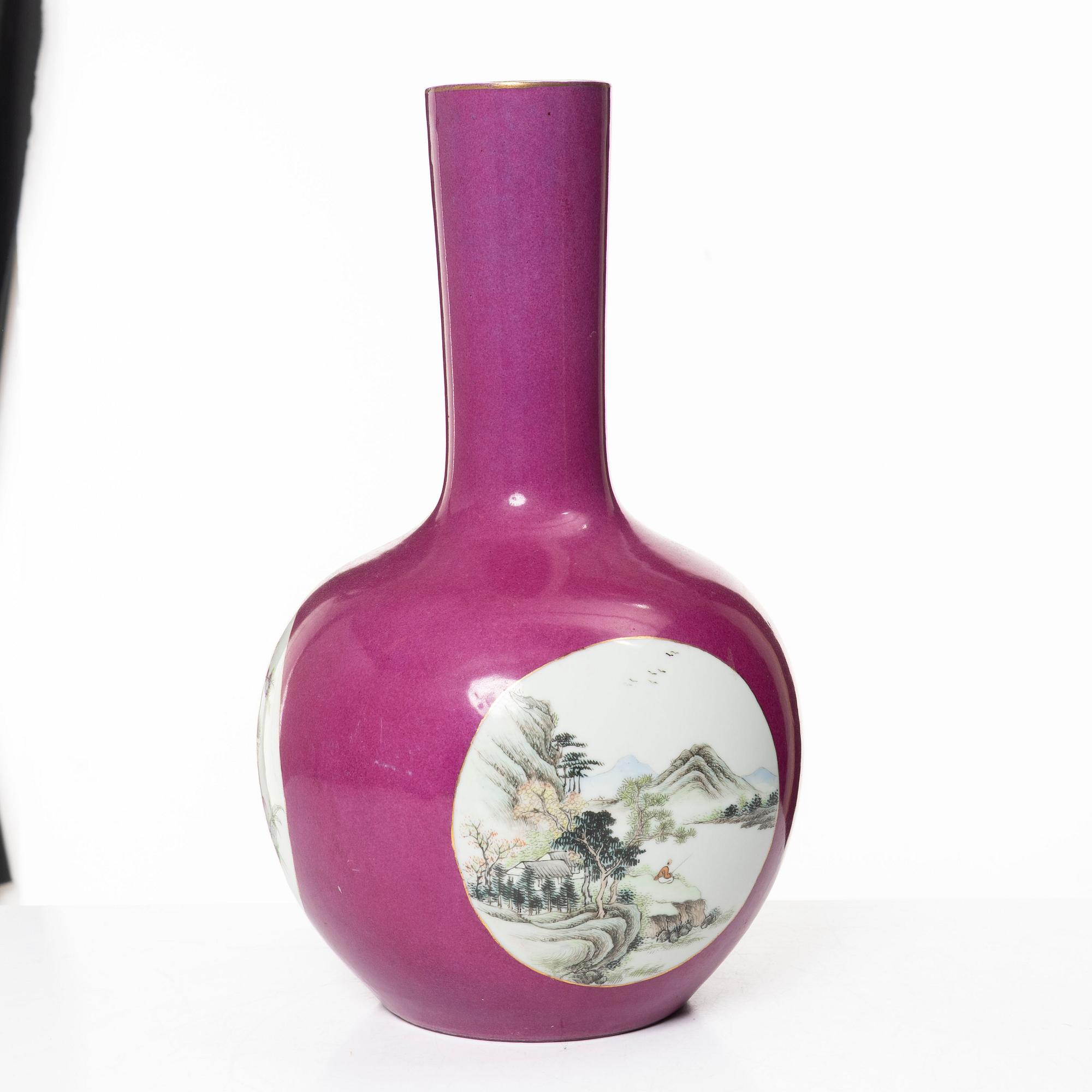 A pink ground Chinese famille rose vase, 20th century.
