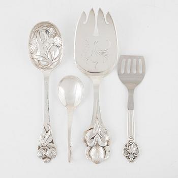 Bestick, 4 delar, silver, Danmark, bl a Cohr, 1920-60-tal.