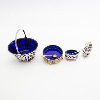 Bowl, salt cellar, spice container, and shaker silver Denmark early 20th century.