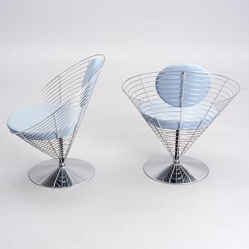 VERNER PANTON, FOUR WIRE CONE CHAIRS. Labelled Fritz Hansen, Danmark 1990. Designed in 1958.