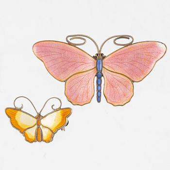 Two Norwegian Silver and Enamel Brooches, David Andersen and Marius Hammer.