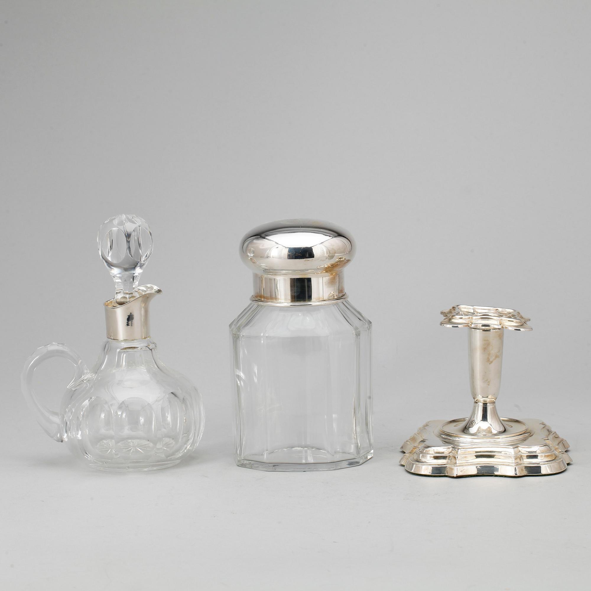PARTI SILVER, silver samt glas, 3 delar. 1900-tal.