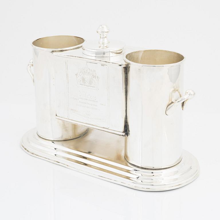 A contemporary champagne cooler for two bottles.