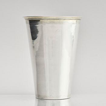 A Swedish late 17th century parcel-gilt silver beaker, mark of Johan Lund, Stockholm 1697.