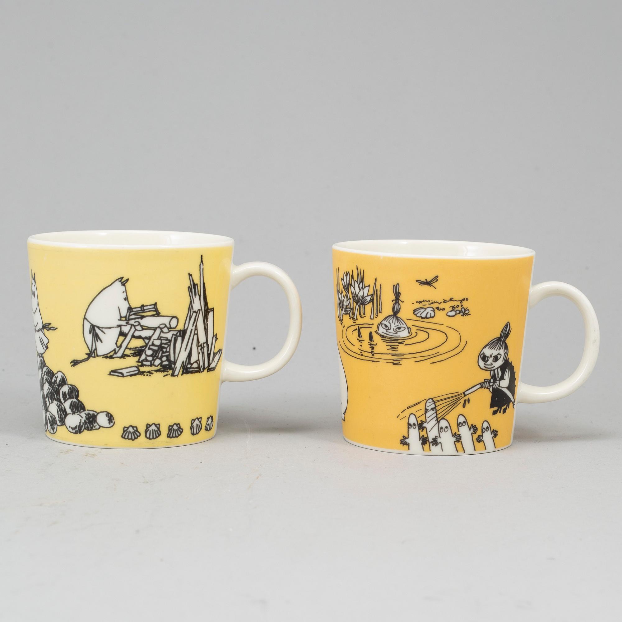 Two Moomin Characters porcelain mugs from Arabia, Finland, 1990-96.