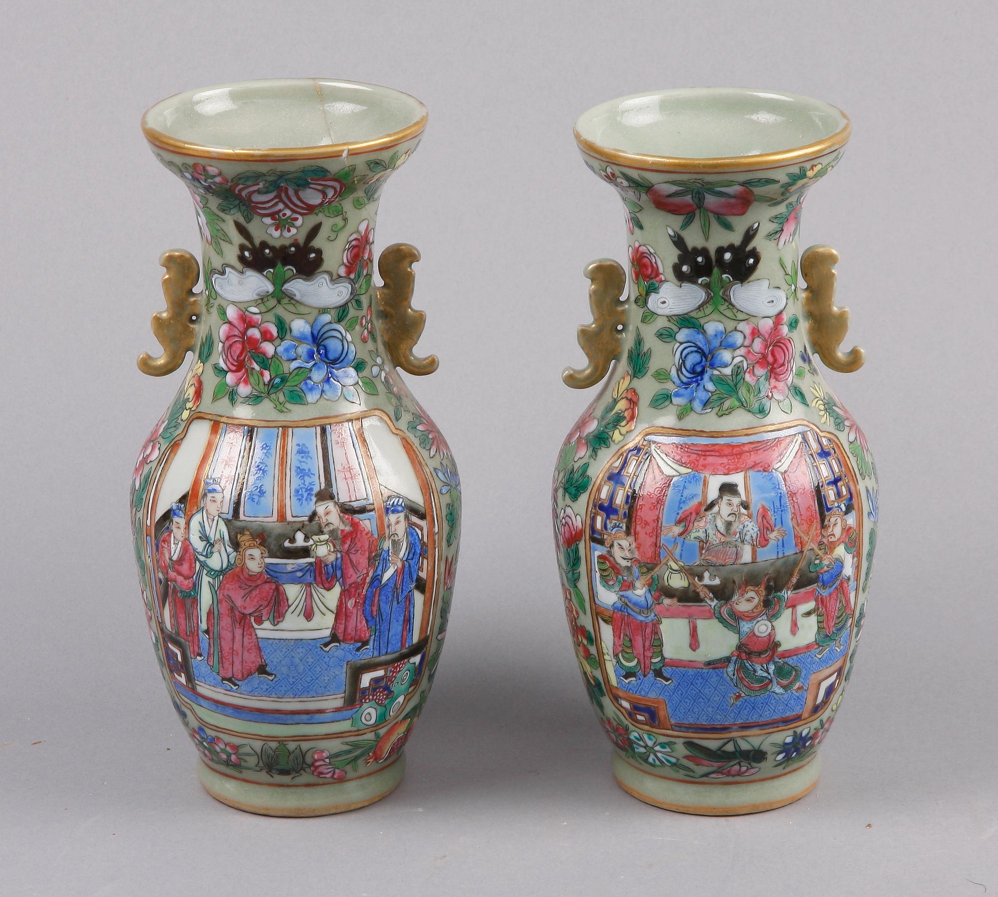 VASER, ett par, porslin, Kanton, Kina, 1800-tal.