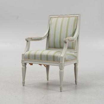 A painted Gustavian armchair, second part of the 18th Century.