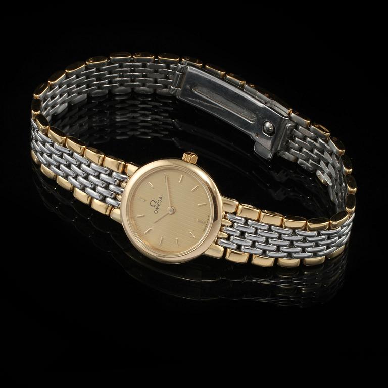 DAMARMBANDSUR, stål samt guld på stål, "De Ville", Omega, 1900-talets senare del.