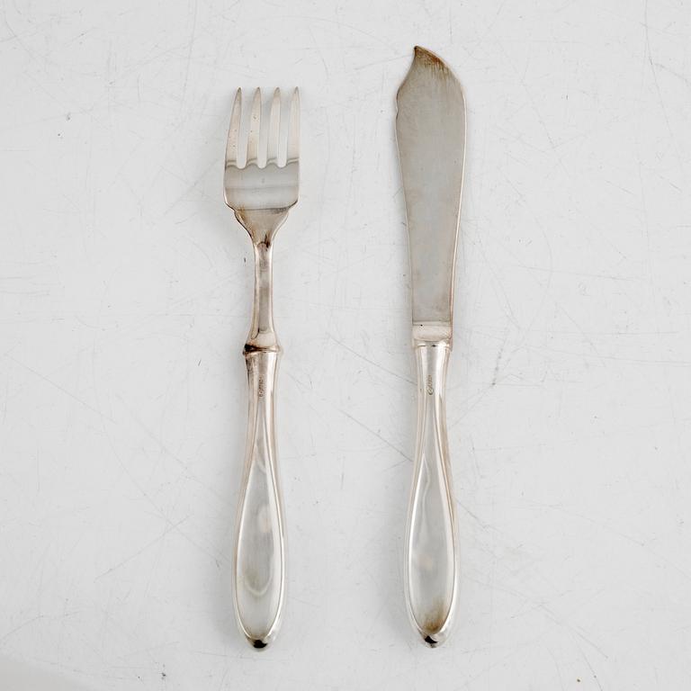 A Norwegian Silver Fish Cutlery, mark of Thorvald Marthinsen, second half of the 20th Century (24 pieces).