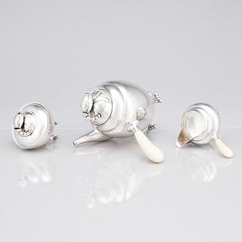 Georg Jensen, a sterling silver 3 pieces 'Blossom' coffee service, Jensen & Wendel, Copenhagen 1945-51.