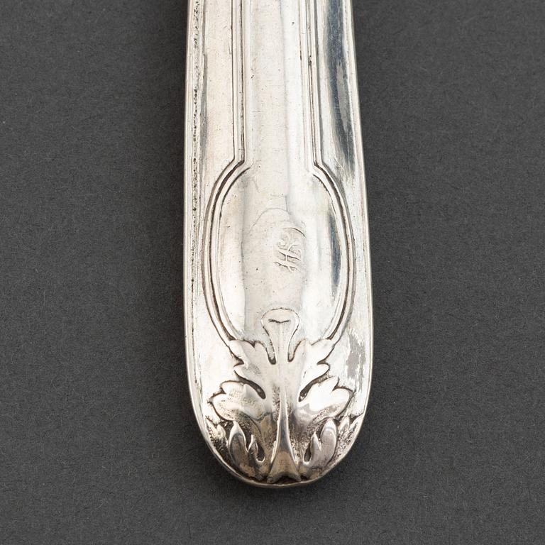 AI Björkman, matknivar, 6 st, silver, Gammal Fransk,  Stockholm 1829.