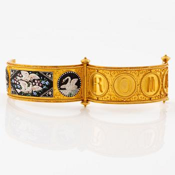 A bangle, gold with micromosaic, Cesare Roccheggiani, Rome, late 19th century.